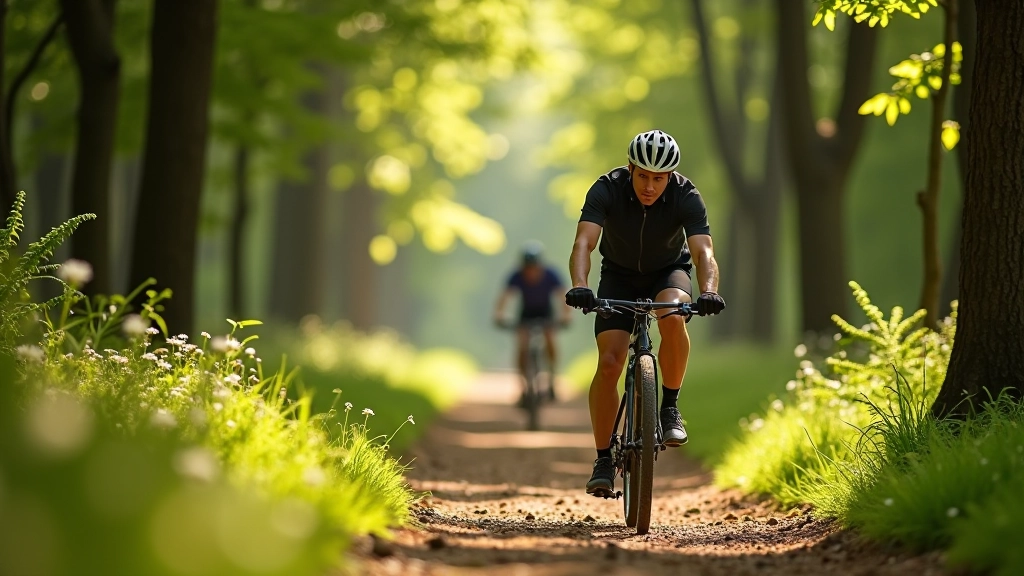 Rowerzyści na duktach Puszczy Piskiej, ścieżka leśna, naturalne otoczenie, bezchmurny dzień