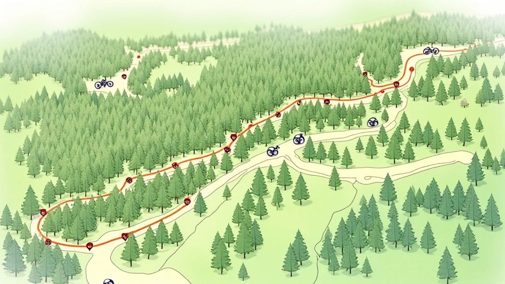 Mapa Puszczy Piskiej z zaznaczonym położeniem leśniczówki Pranie, szlaki rowerowe, punkty orientacyjne