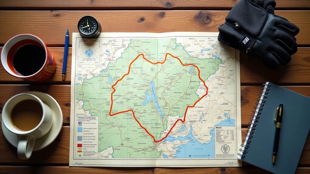 Mapa papierowa rozłożona na stole z kompasem i kubkiem kawy, przygotowanie do wyprawy